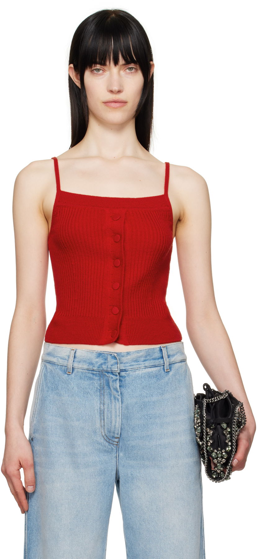 Tanktop Dries Van Noten Dries Van Noten Wool Straight Neck Tank Top Rød | 251-011209-1713