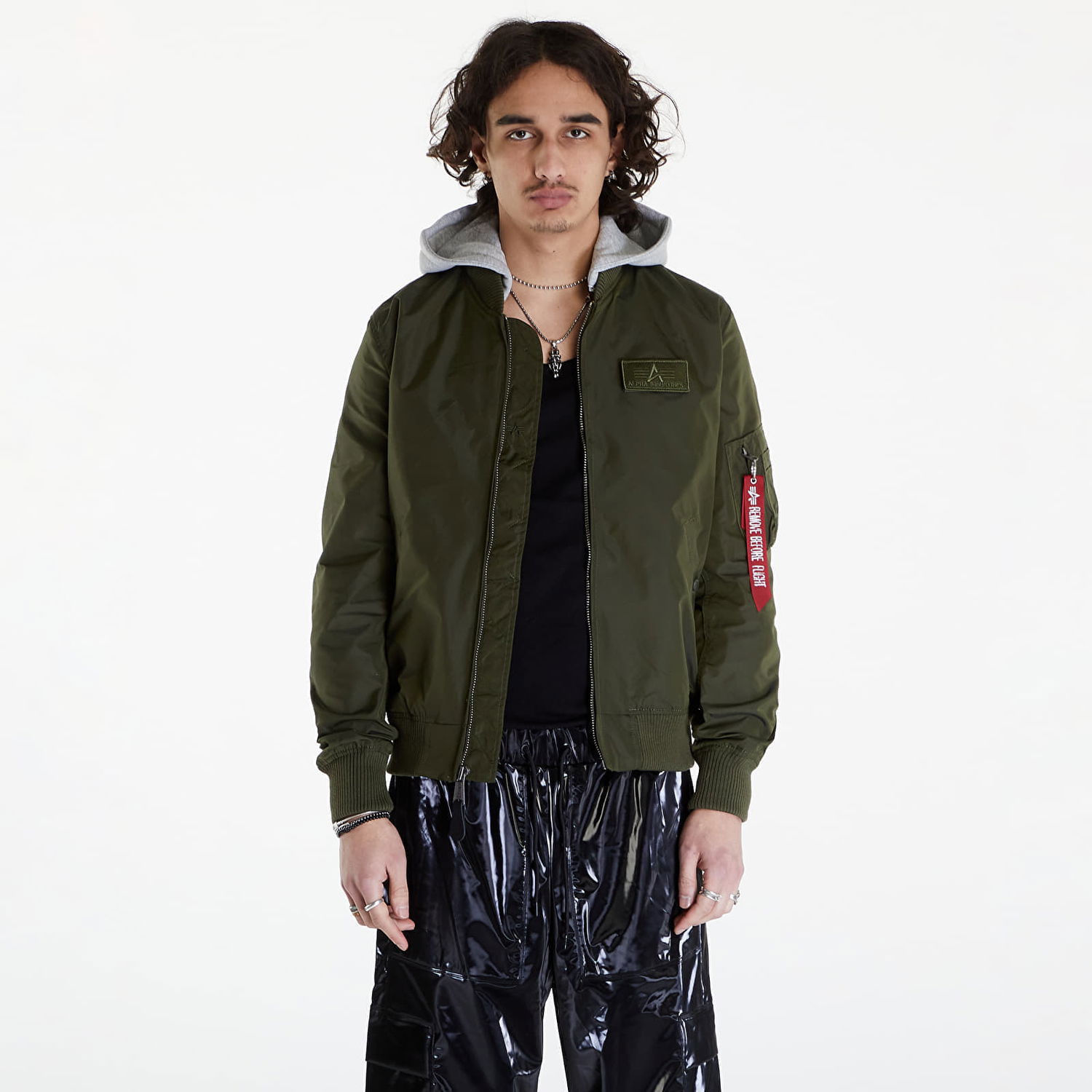 Jakke Alpha Industries MA-1 TT Hood Dark Green Grøn | 196108 257, 0