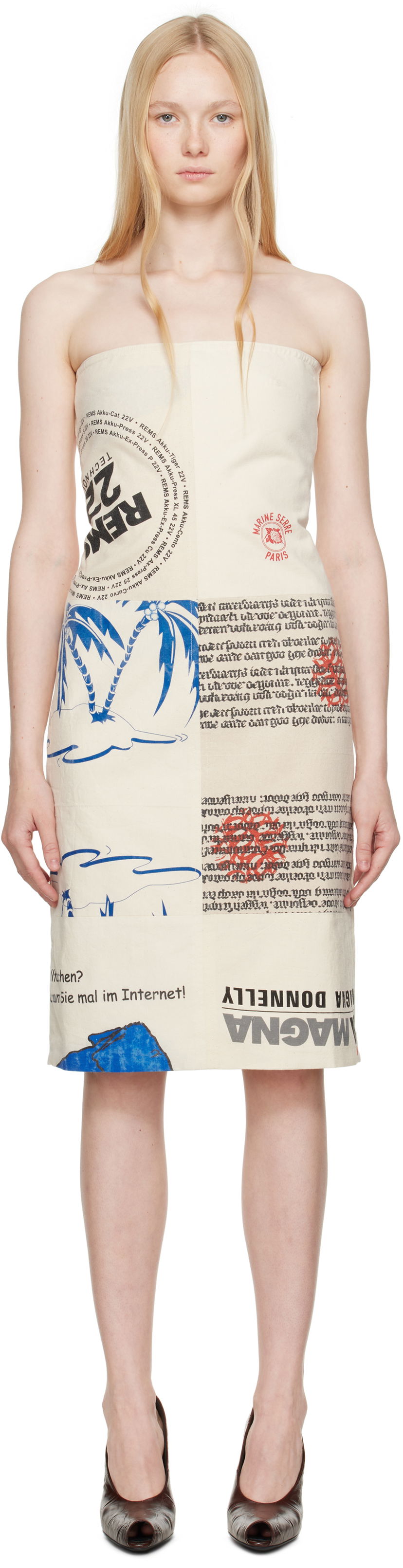 Kjole Marine Serre Marine Serre Regenerated Tote Bags Bustier Midi Dress Beige | WDR358A UWOV0009