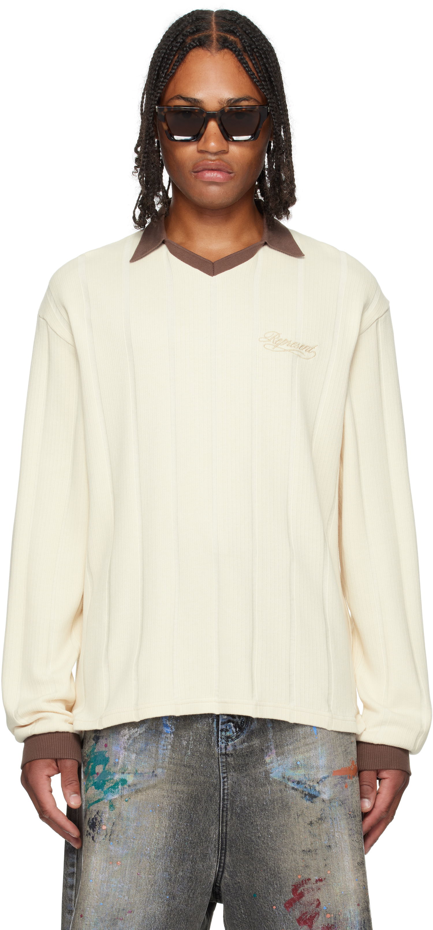Polo skjorte Represent Clo Represent Retro Football Long Sleeve Polo Hvid | MLM100277, 0