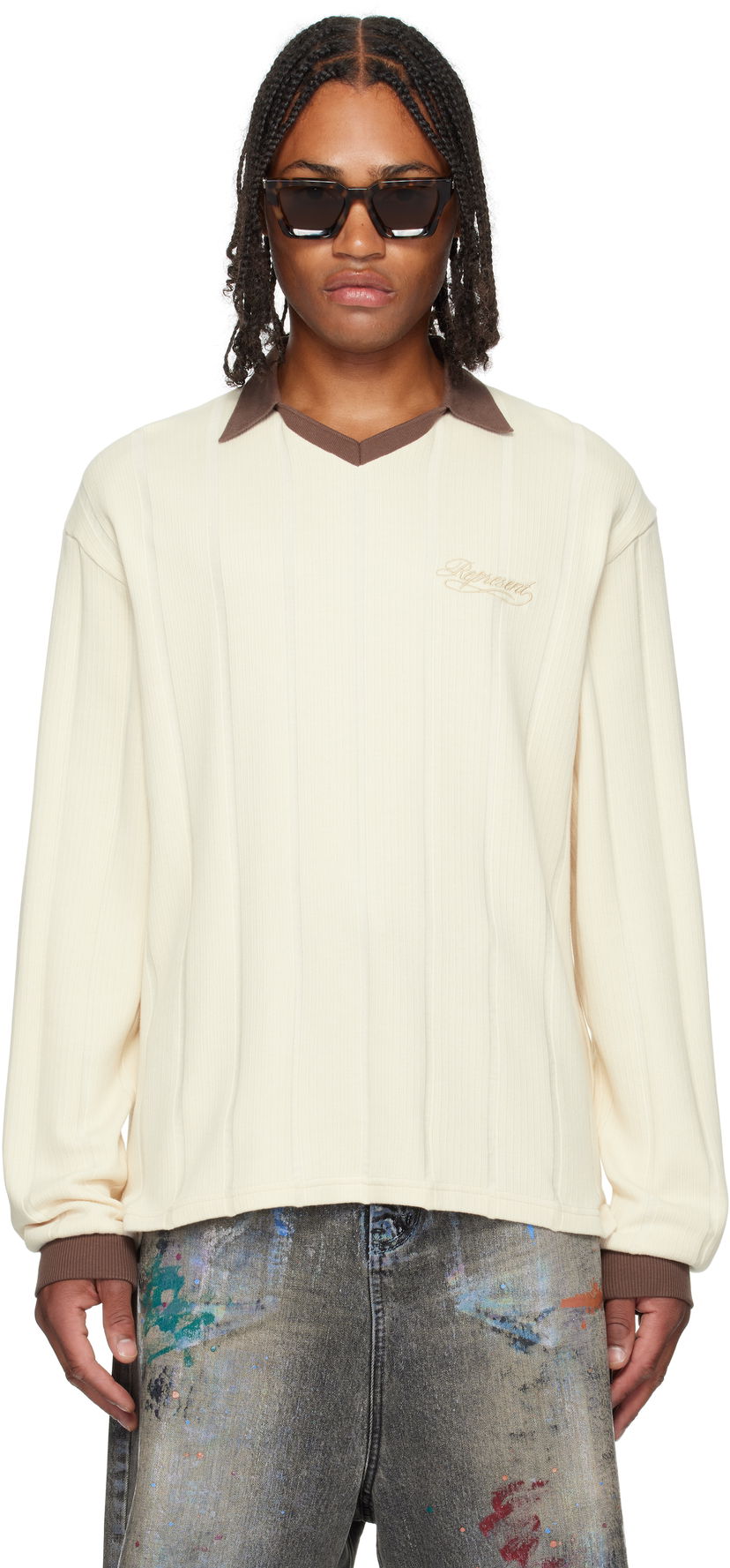 Polo skjorte Represent Clo Represent Retro Football Long Sleeve Polo Hvid | MLM100277