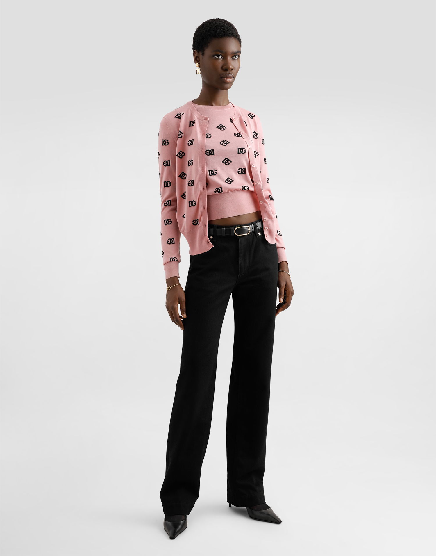 Sweater Dolce & Gabbana Dolce & Gabbana Wool And Silk Jacquard Sweater With DG Logo Lyserød | FXJ34TJFMGSF0473, 1