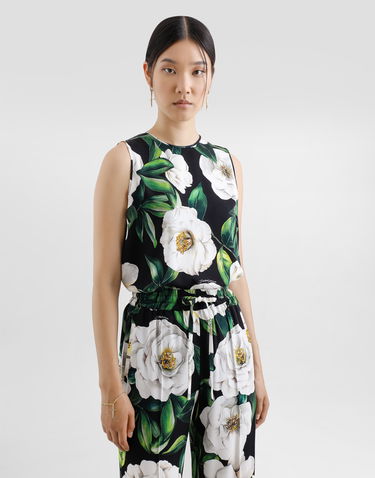 Tanktop Dolce & Gabbana Dolce & Gabbana Sleeveless Gardenia Print Charmeuse Top Sort | F7AO3TFSA7FHN5JB, 3