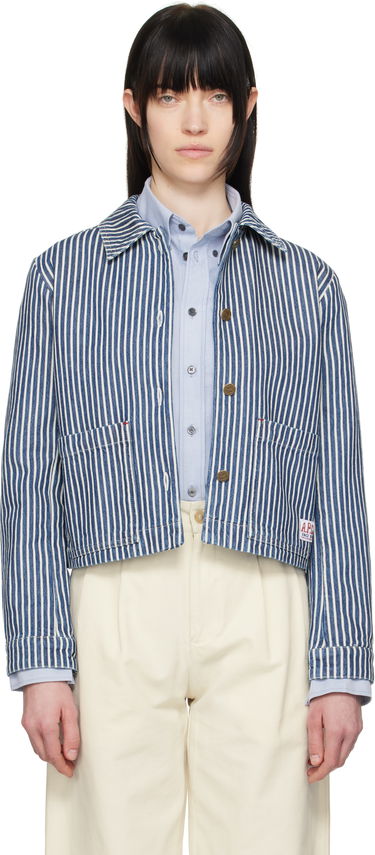 Jakke A.P.C. A.P.C. Frida Striped Cropped Denim Jacket Blå | COHHG-F32006, 0
