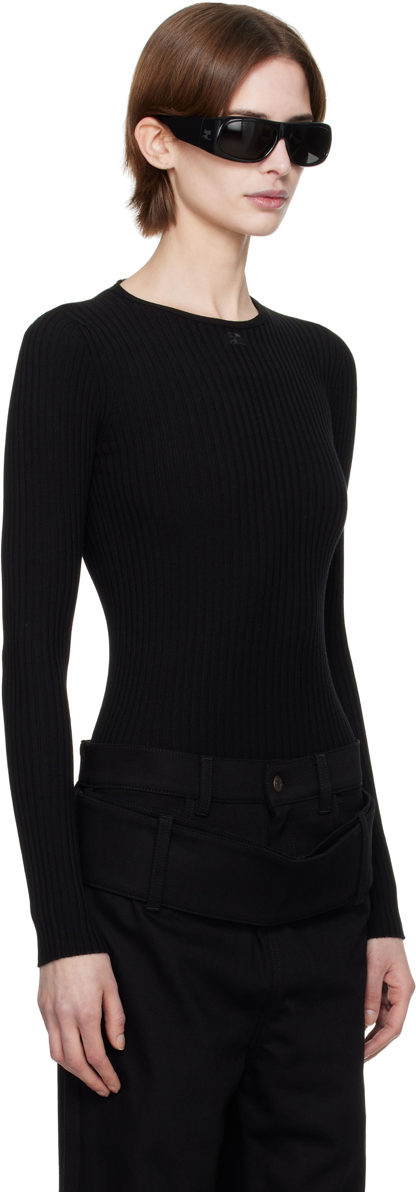 Sweater Courrèges Courrèges Knitted Ribbed Sweater Sort | 125MPU105FI0001, 1