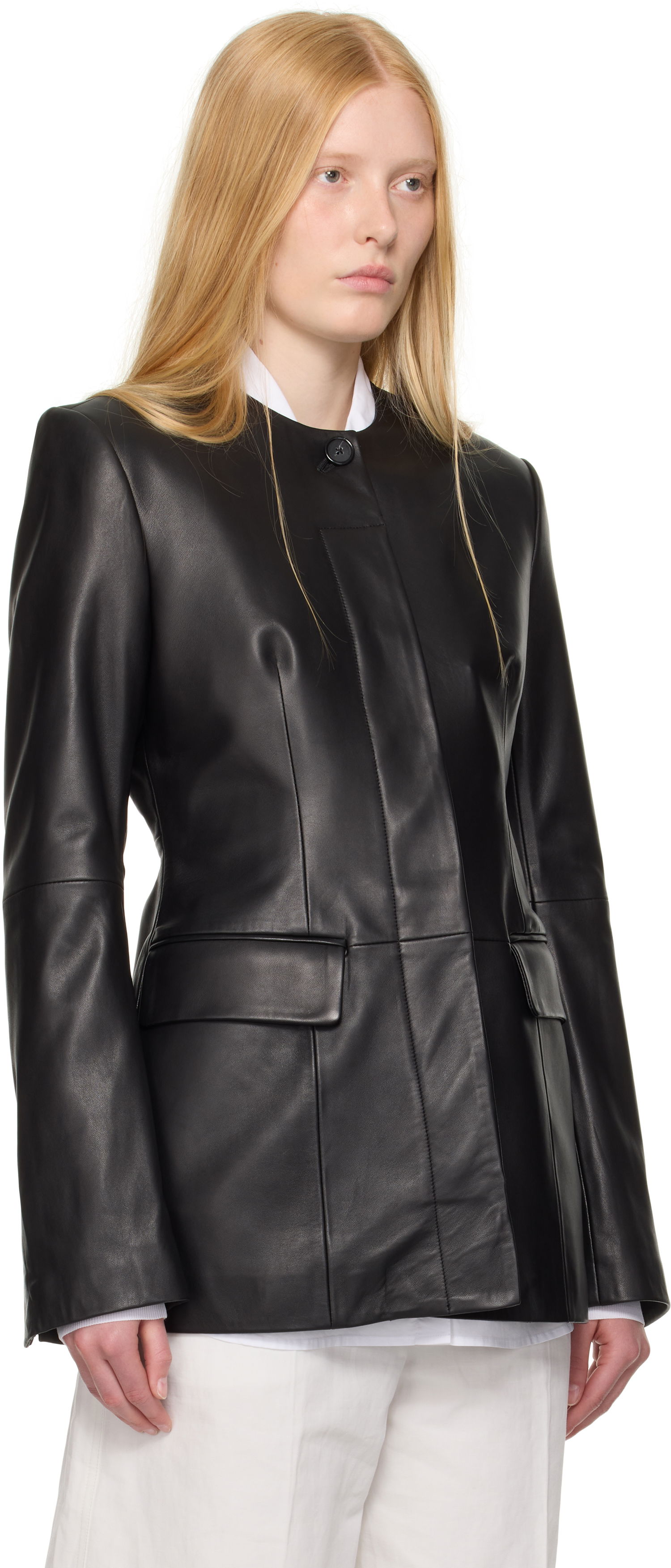 Jakke TOTEME TOTEME Collarless Leather Jacket Sort | 252-WRO0192-LE0127, 1