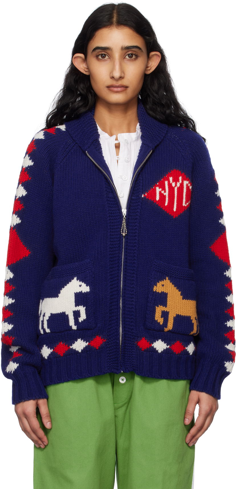 Sweater Bode Bode Diamond Corral Zip Cardigan Blå | MRS25KT015