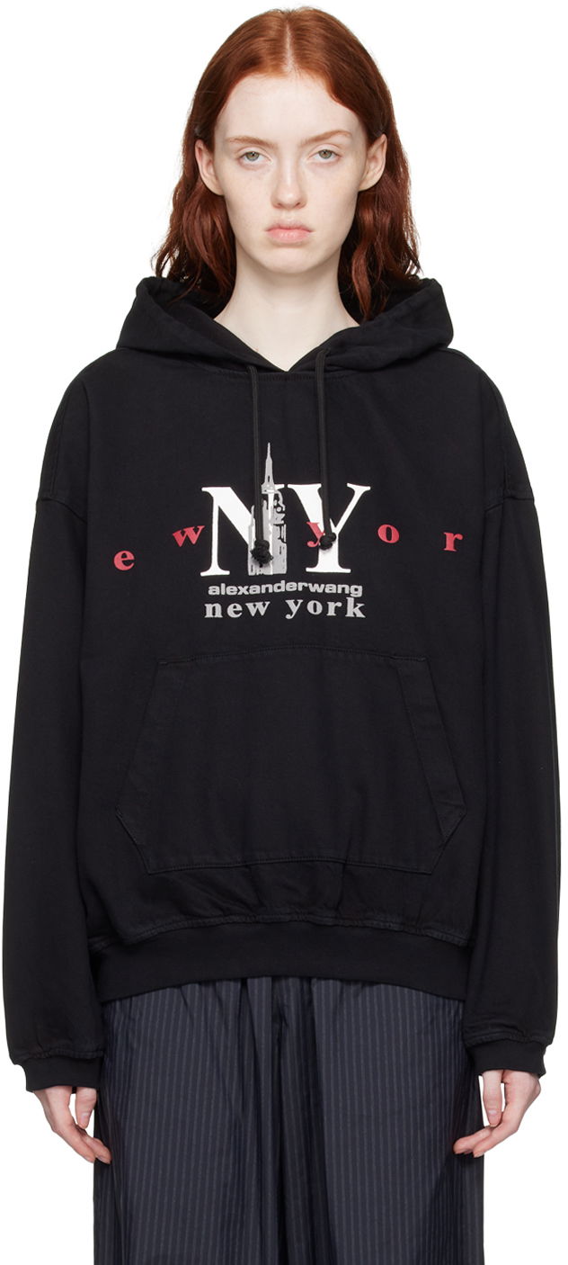 Sweatshirt Alexander Wang Printed Denim Hoodie Sort | UDC4231611