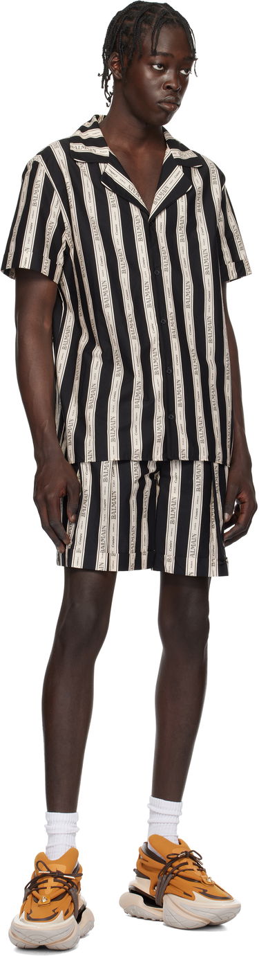 Shorts Balmain Black & Beige Ribbon Shorts Sort | EH1PA126CF80, 3
