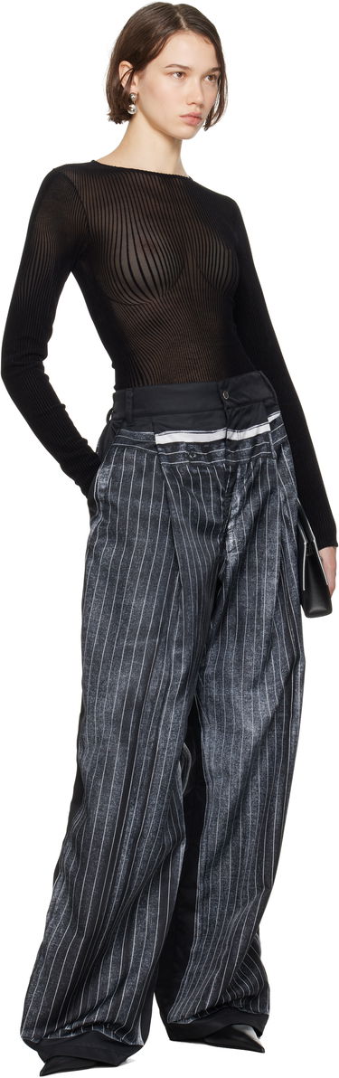Krop Jean Paul Gaultier Jean Paul Gaultier 'The Morphing Pinstripes' Sheer Bodysuit Sort | 24/31-F-BD055-T570-0000, 4