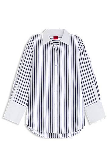Skjorte BOSS Cotton Poplin Blouse with Contrast Trims and Stripes Blå | 50543521, 0