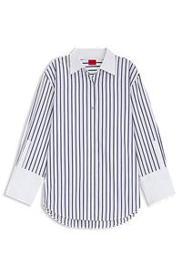 Cotton Poplin Blouse with Contrast Trims and Stripes