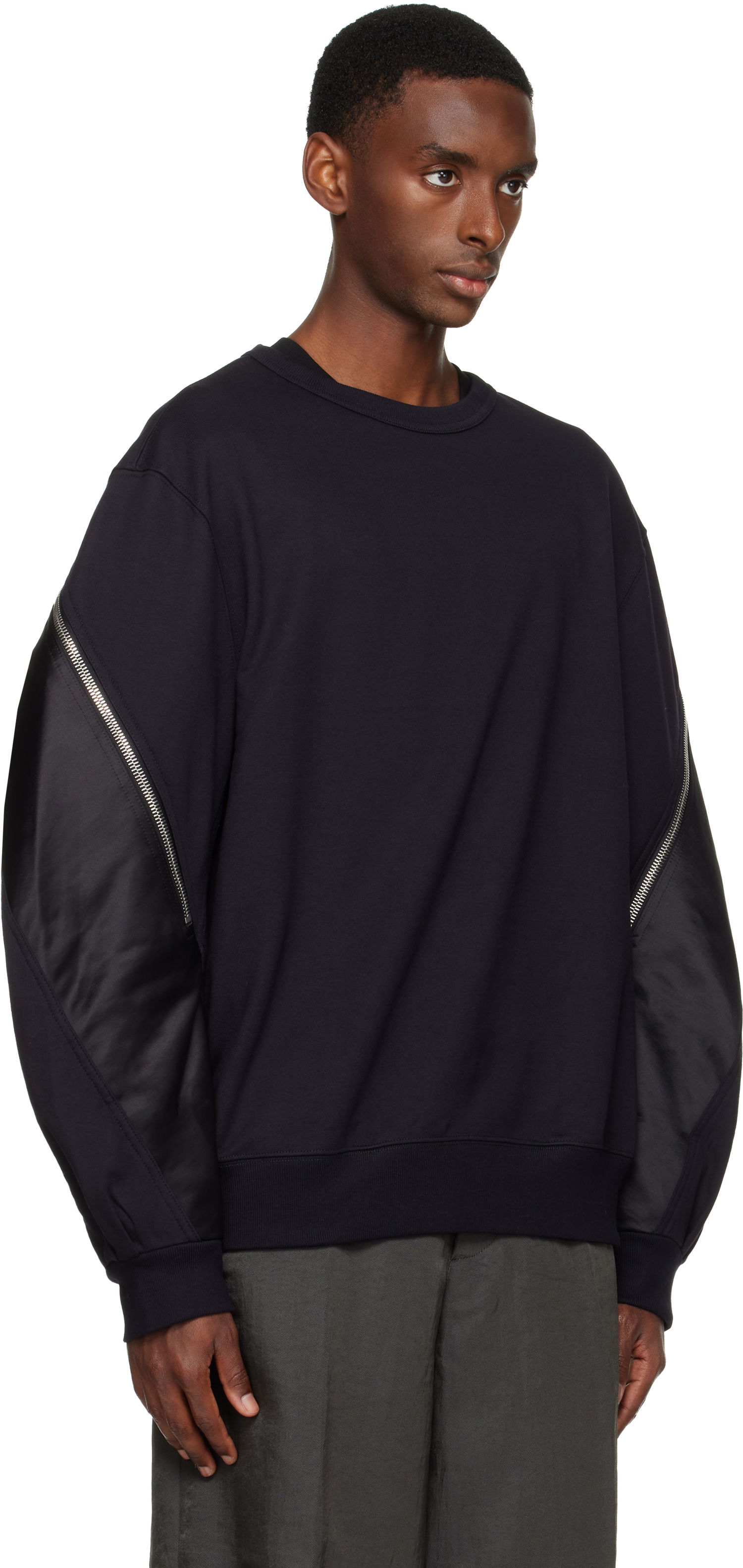 Sweatshirt Dries Van Noten Dries Van Noten Contrast-Panel Zippered Sweatshirt Sort | 252-021154-2611, 1