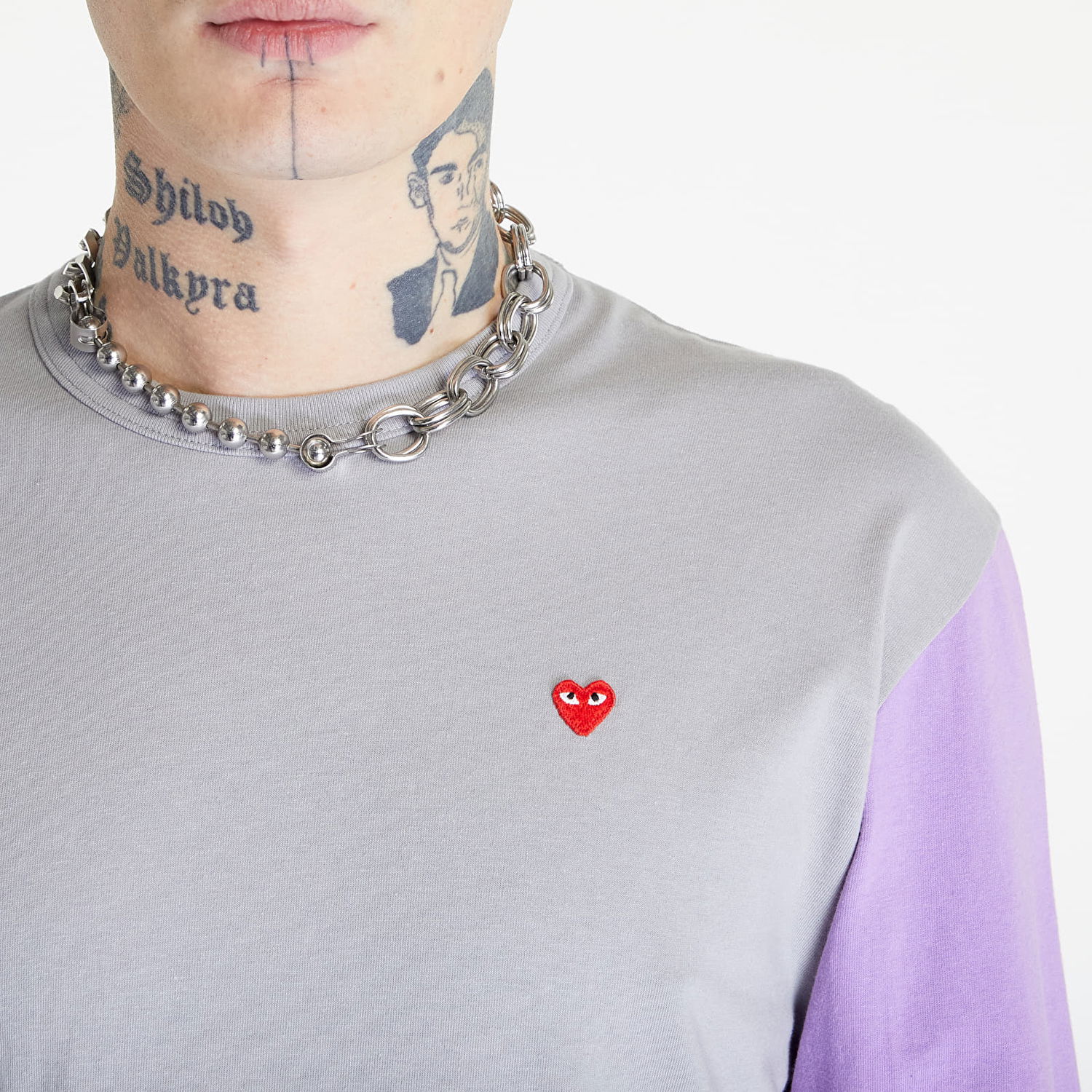T-shirt Comme des Garçons PLAY Heart Logo Long Sleeve Tee Grå | AZT316 gray, 1