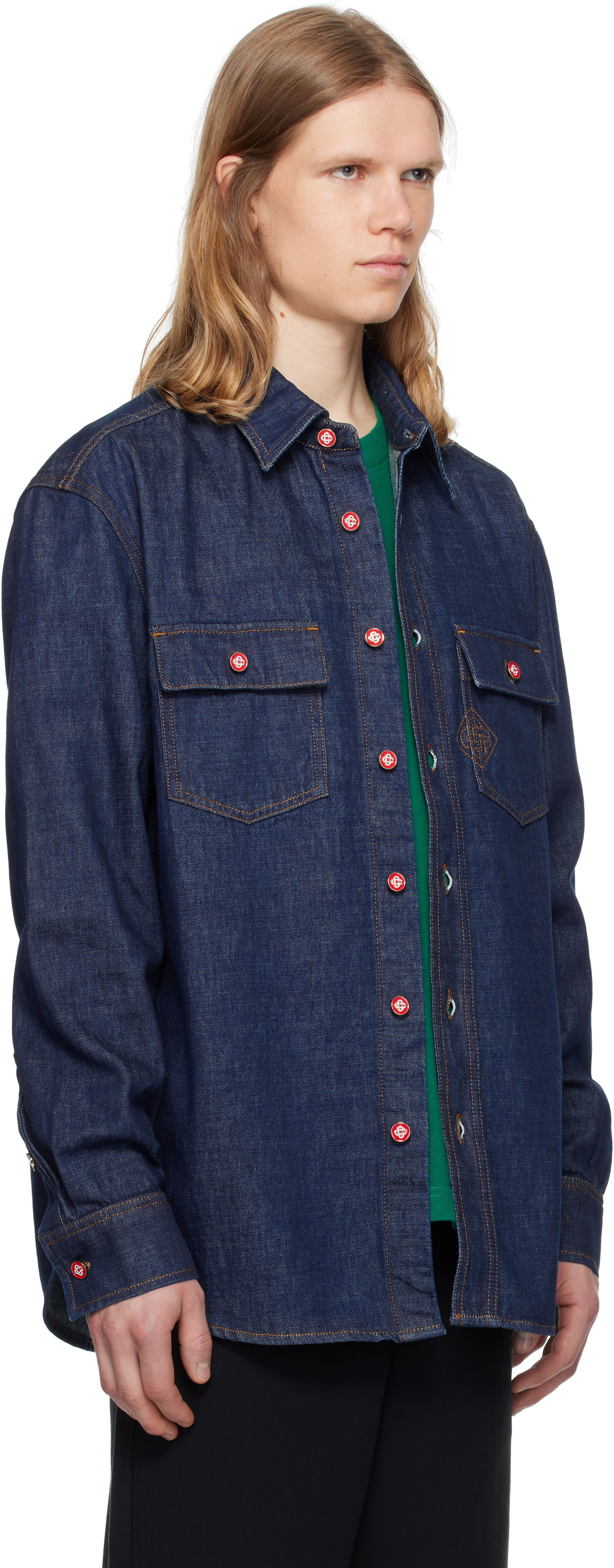 Skjorte Casablanca Casablanca Logo Embroidery Denim Shirt Blå | MPF25-SH-189-01, 1