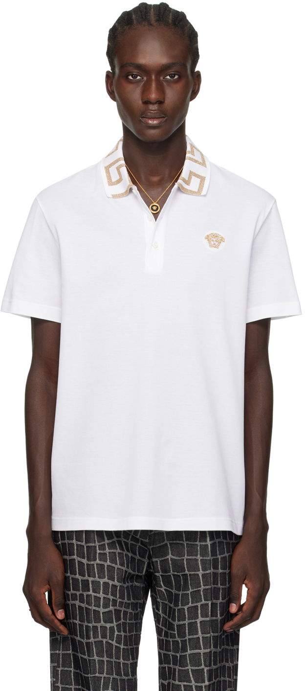 Polo skjorte Versace Greca Polo Hvid | A87402-1A06199-1W000, 0