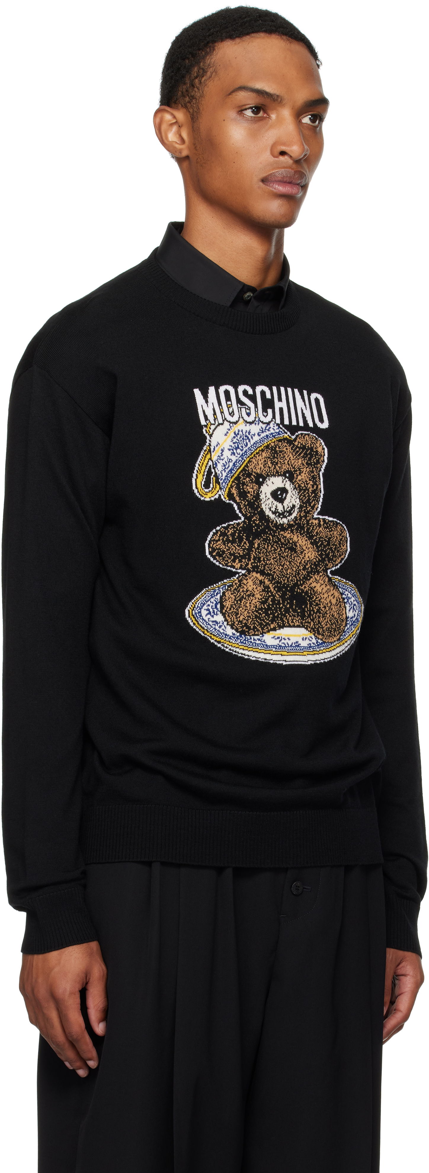 Sweater Moschino Moschino Teddy Intarsia Wool Sweater Sort | 252ZZ092952002555, 1