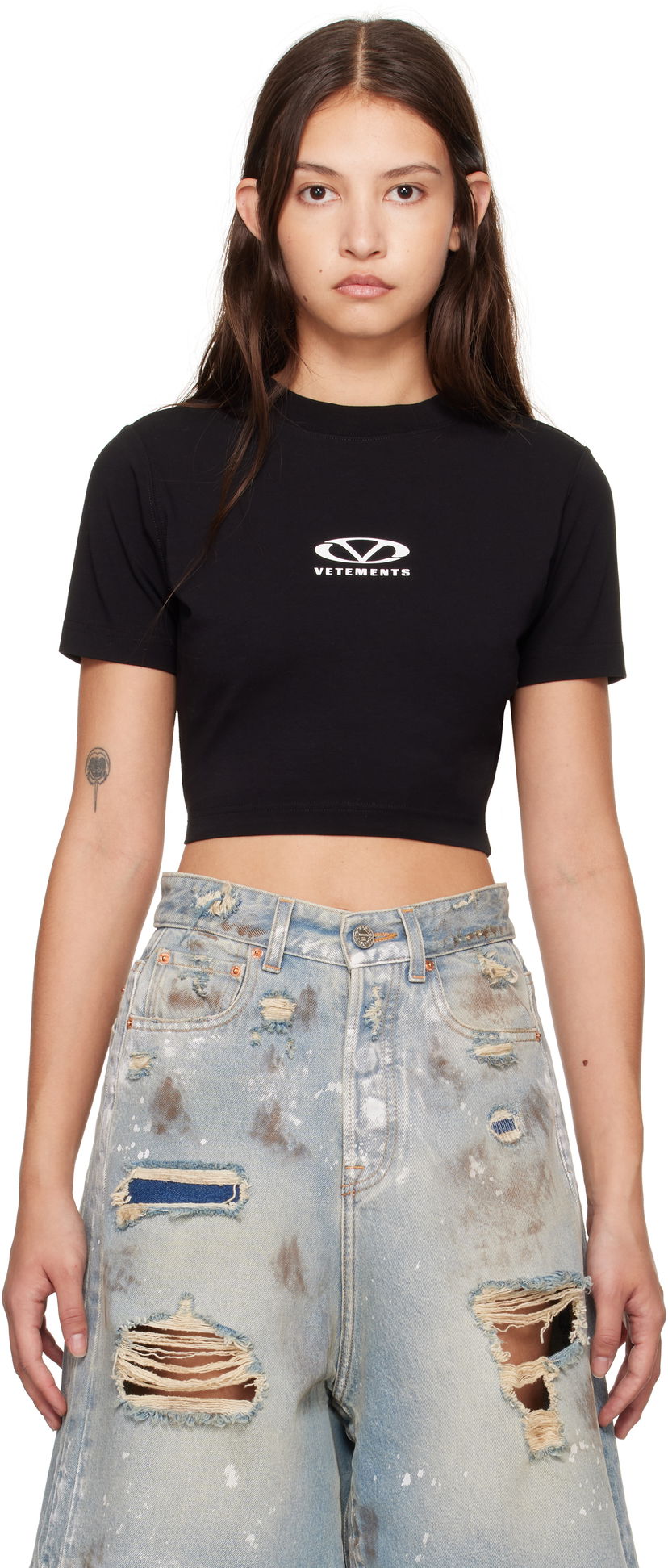 Crop top VETEMENTS Oval Logo Cropped Fitted T-Shirt Sort | WA66TR700BW
