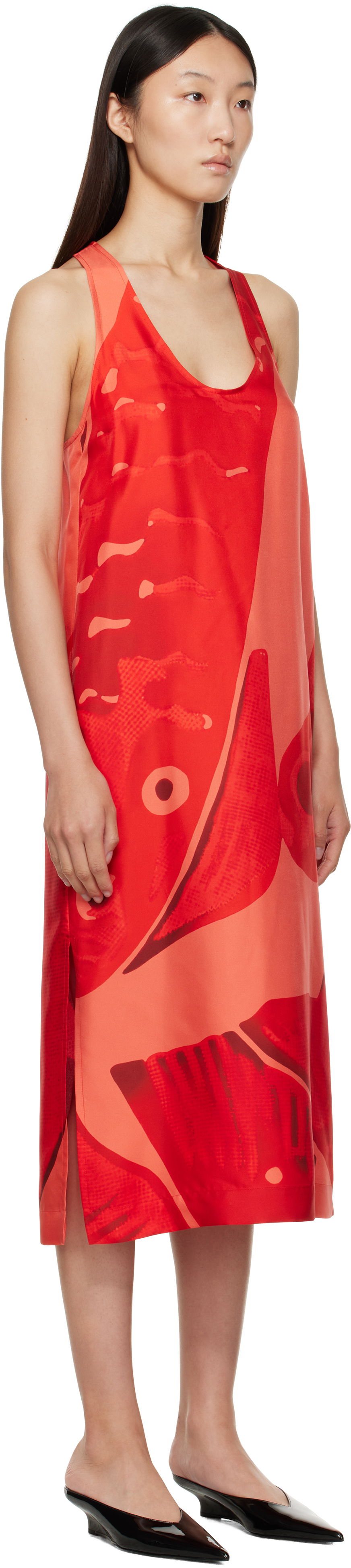 Kjole FERRAGAMO Ferragamo Fish Print Silk Maxi Dress Rød | 783737, 1