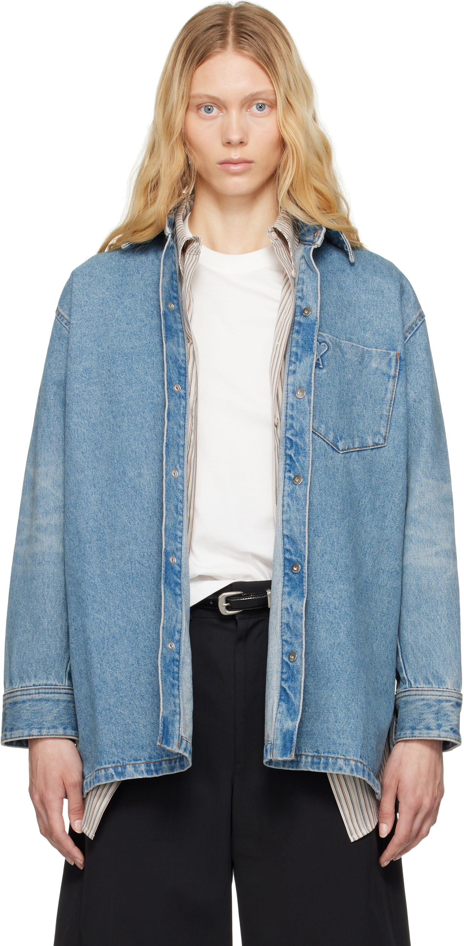 Skjorte AMI AMI Paris Ami de Coeur Denim Overshirt Blå | FJK273.DE0046, 0