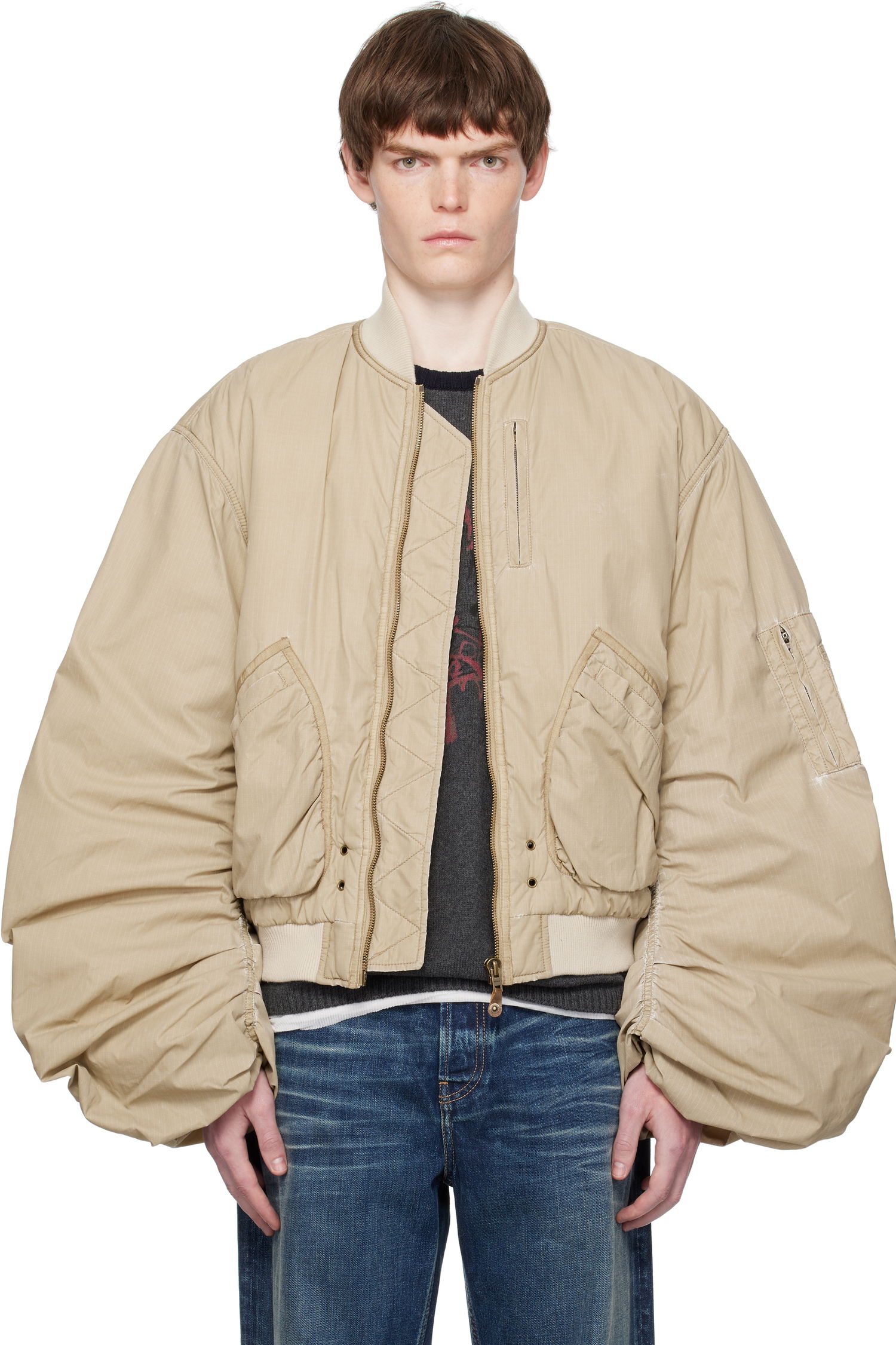 Bomberjakke We11done We11done Washed Nylon Bomber Jacket Beige | WD-JP2-25-059-U-BG, 0