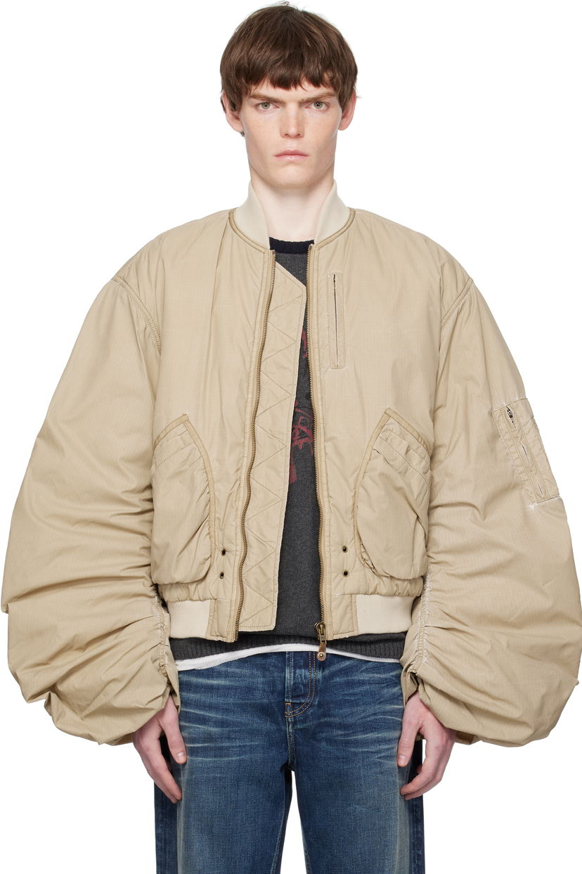 Bomberjakke We11done We11done Washed Nylon Bomber Jacket Beige | WD-JP2-25-059-U-BG