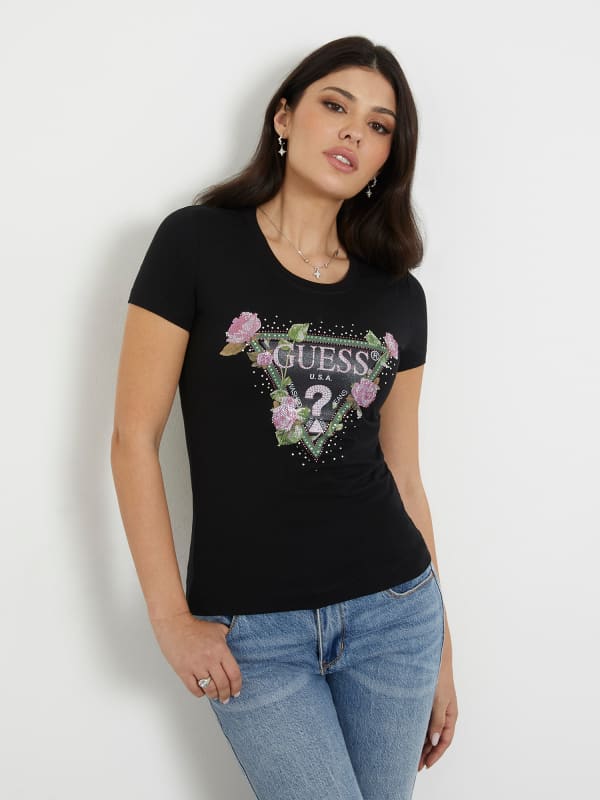 T-shirt GUESS Flower Logo Stretch T-Shirt Sort | W4RI28J1314, 0