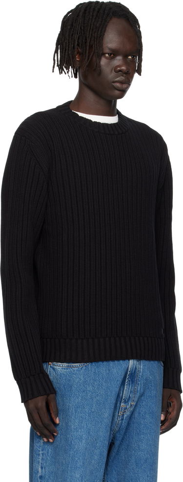 Sweater BOSS Hugo Embroidered-Logo Ribbed Knit Sweater Sort | 50546863, 1