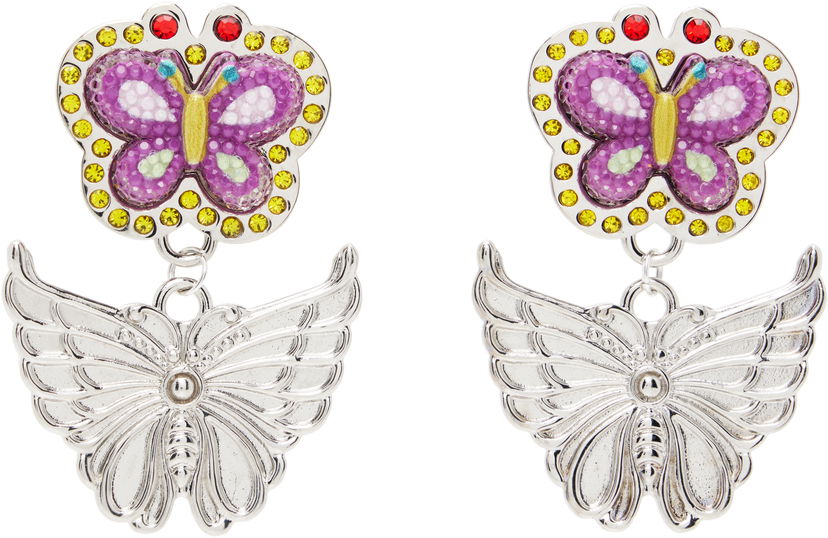 Øreringe Chopova Lowena Stacked Rhinestone and Sculpted Butterfly Drop Earrings Flerfarvet | 6631