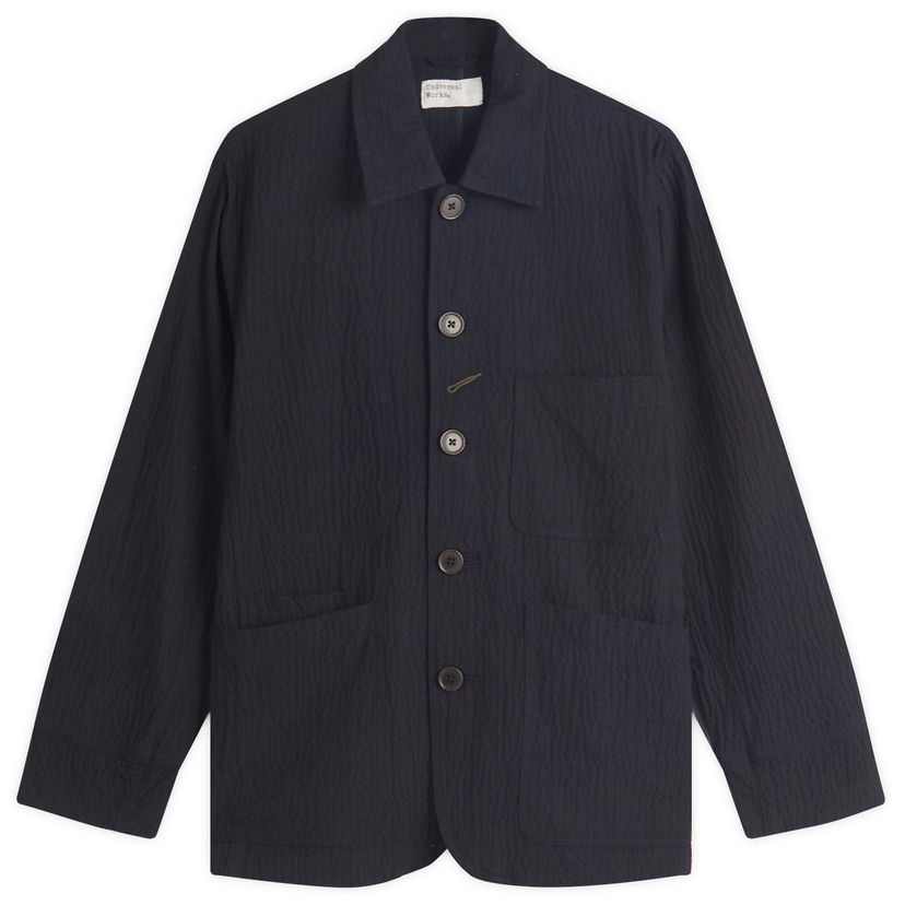 Jakke Universal Works Bakers Jacket Seersucker Mørkeblå | 32112-DKN