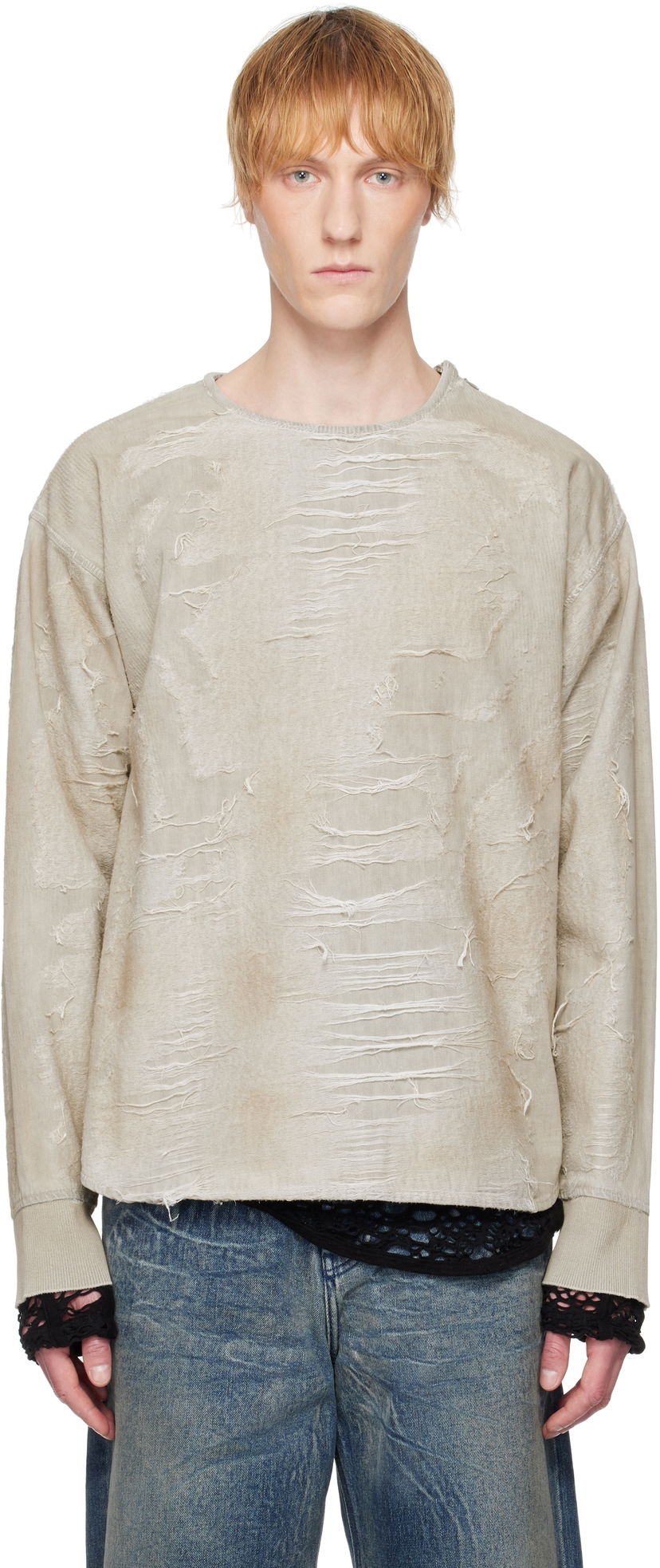 Sweater Diesel Diesel D-Just-Fsg1 Distressed Sweatshirt Beige | A18195-007AU-9DU