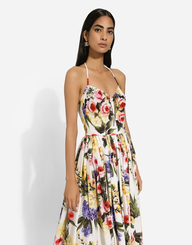 Kjole Dolce & Gabbana Dolce & Gabbana Garden Print Cotton Midi Dress Hvid | F6HABTHS5Q1HA4YB, 3