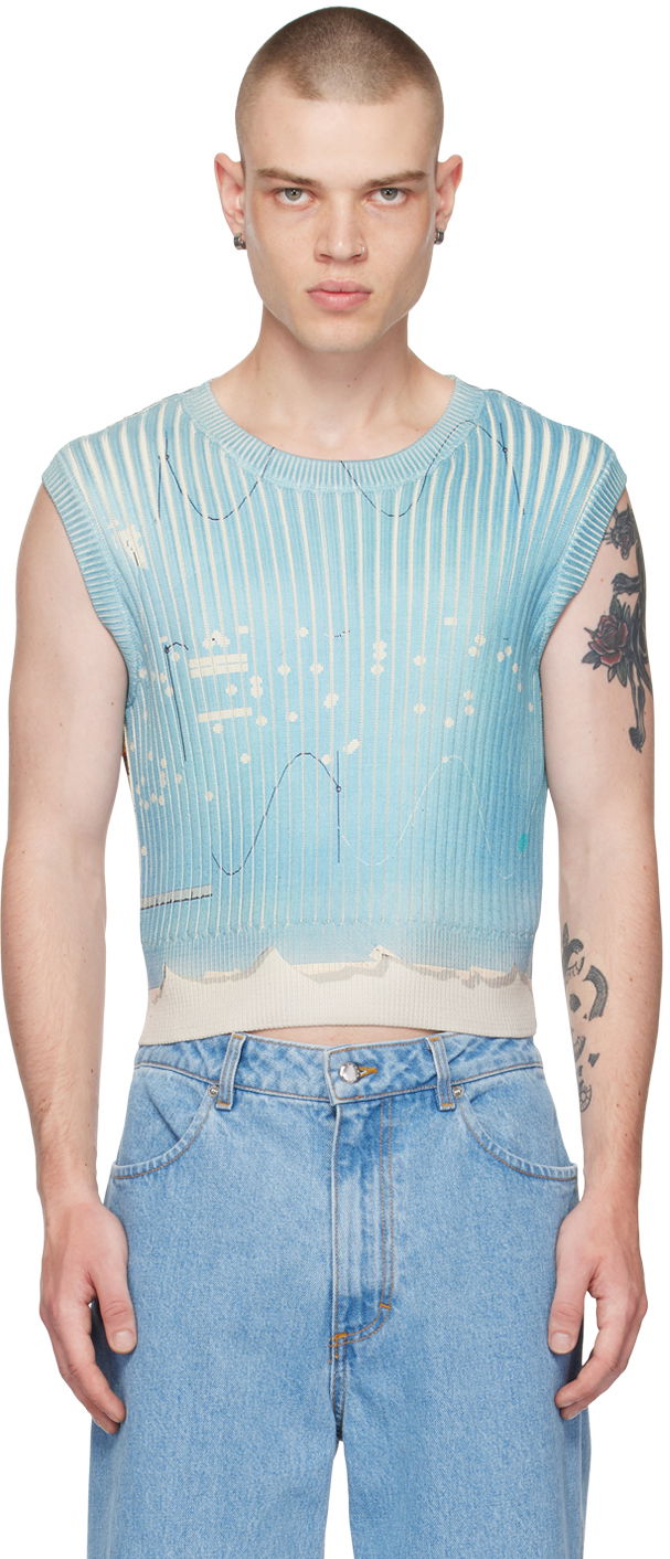 Tanktop Eckhaus Latta Printed Cropped Knit Vest Blå | 7035-EL-SS23-U - UNDERWOOD