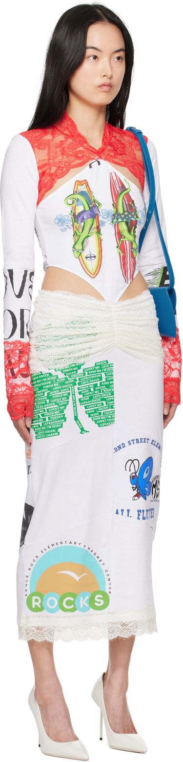 Kjole Marine Serre Marine Serre Regenerated T-Shirt & Lace Midi Dress Sort | WDR354A UJER0003, 4
