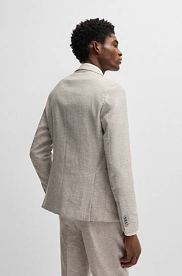 Jakke BOSS BOSS Slim Fit Micro-Patterned Blazer Beige | 50540724, 1