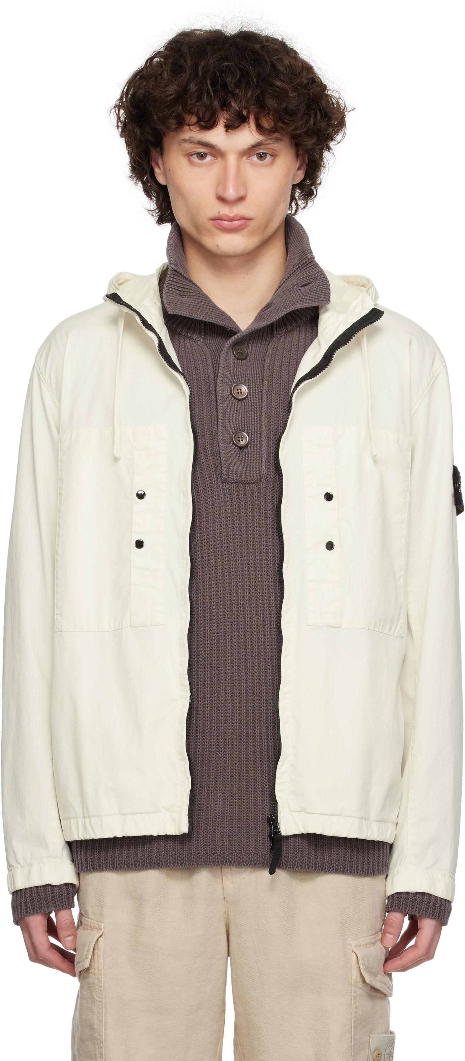 Vindjakke Stone Island Stone Island Supima Cotton Twill Stretch-TC Jacket Hvid | K1S15 4100091 S0010, 0