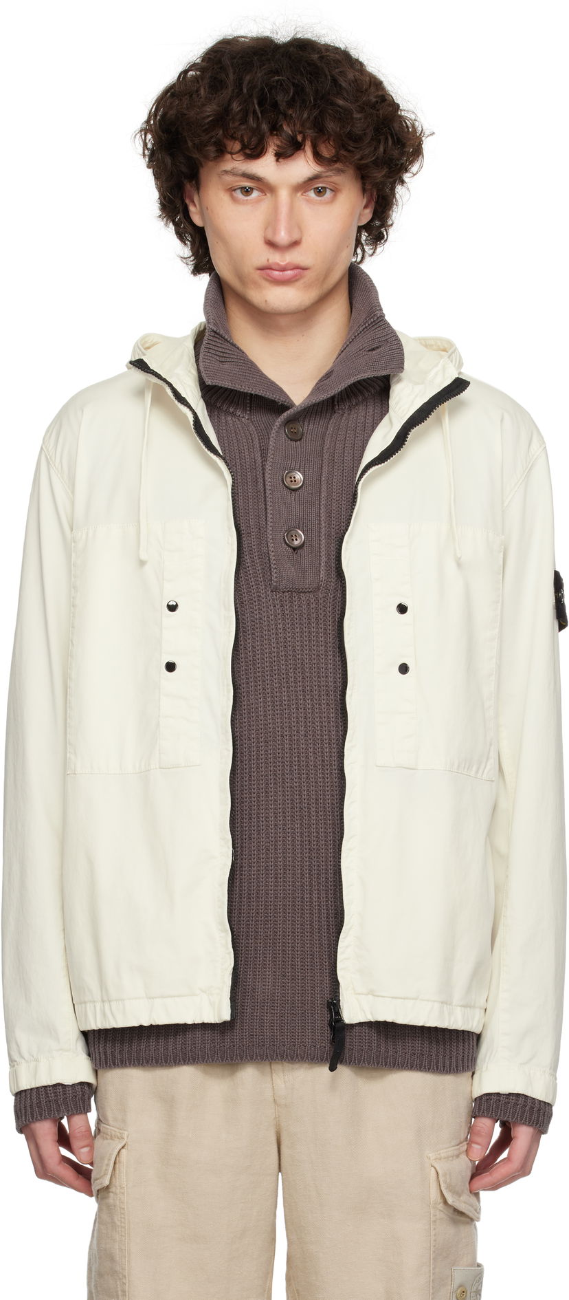 Vindjakke Stone Island Stone Island Supima Cotton Twill Stretch-TC Jacket Hvid | K1S15 4100091 S0010