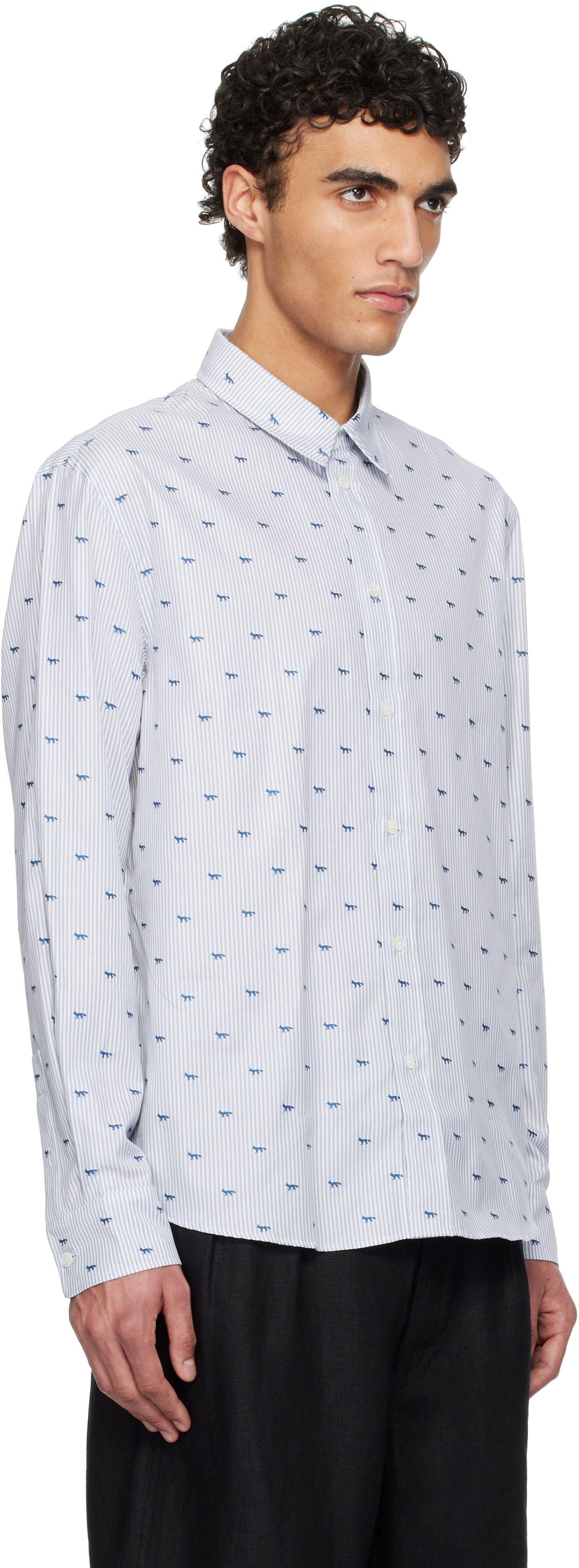 Skjorte MAISON KITSUNÉ Maison Kitsuné Profile Fox Casual Striped Shirt Hvid | MM00408WC5046, 1