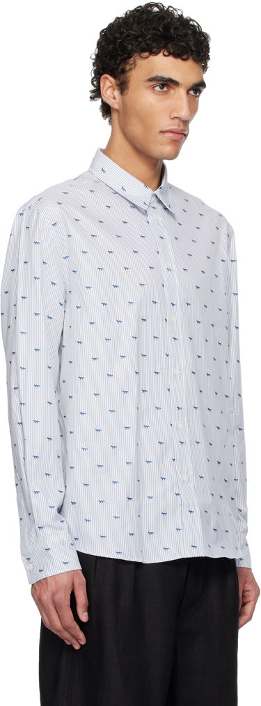 Skjorte MAISON KITSUNÉ Maison Kitsuné Profile Fox Casual Striped Shirt Hvid | MM00408WC5046, 1