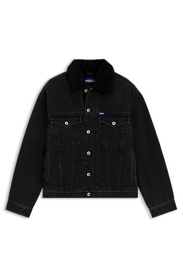 Jakke BOSS Denim Jacket with Teddy Collar Sort | 50547149, 0