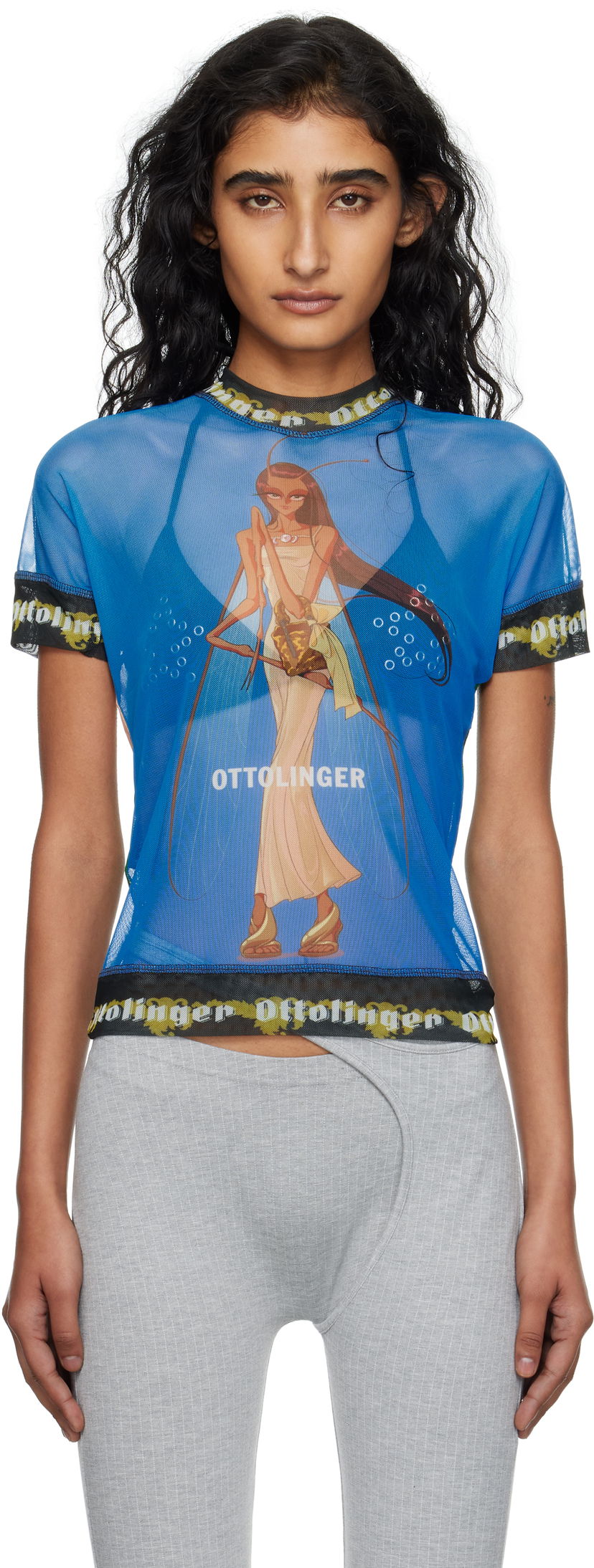 T-shirt Ottolinger Ottolinger Oversized Mesh Graphic T-Shirt Blå | 101-100501-02
