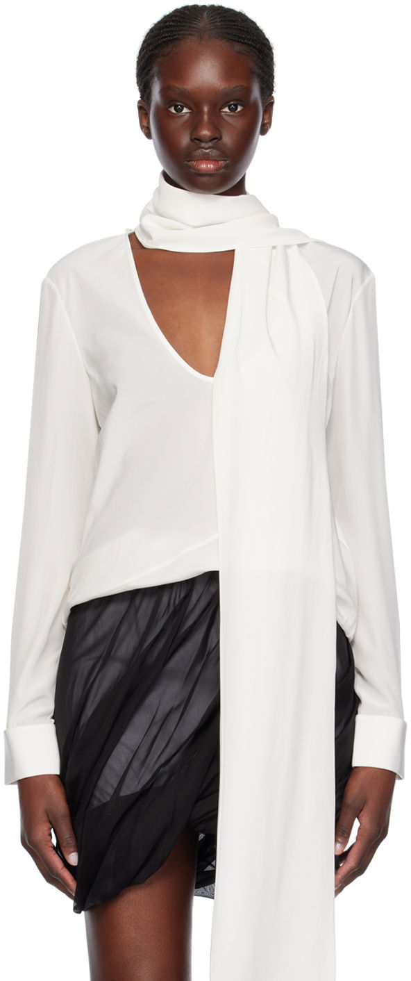 Skjorte Helmut Lang Helmut Lang Scarf Neck Blouse Hvid | O01HW522