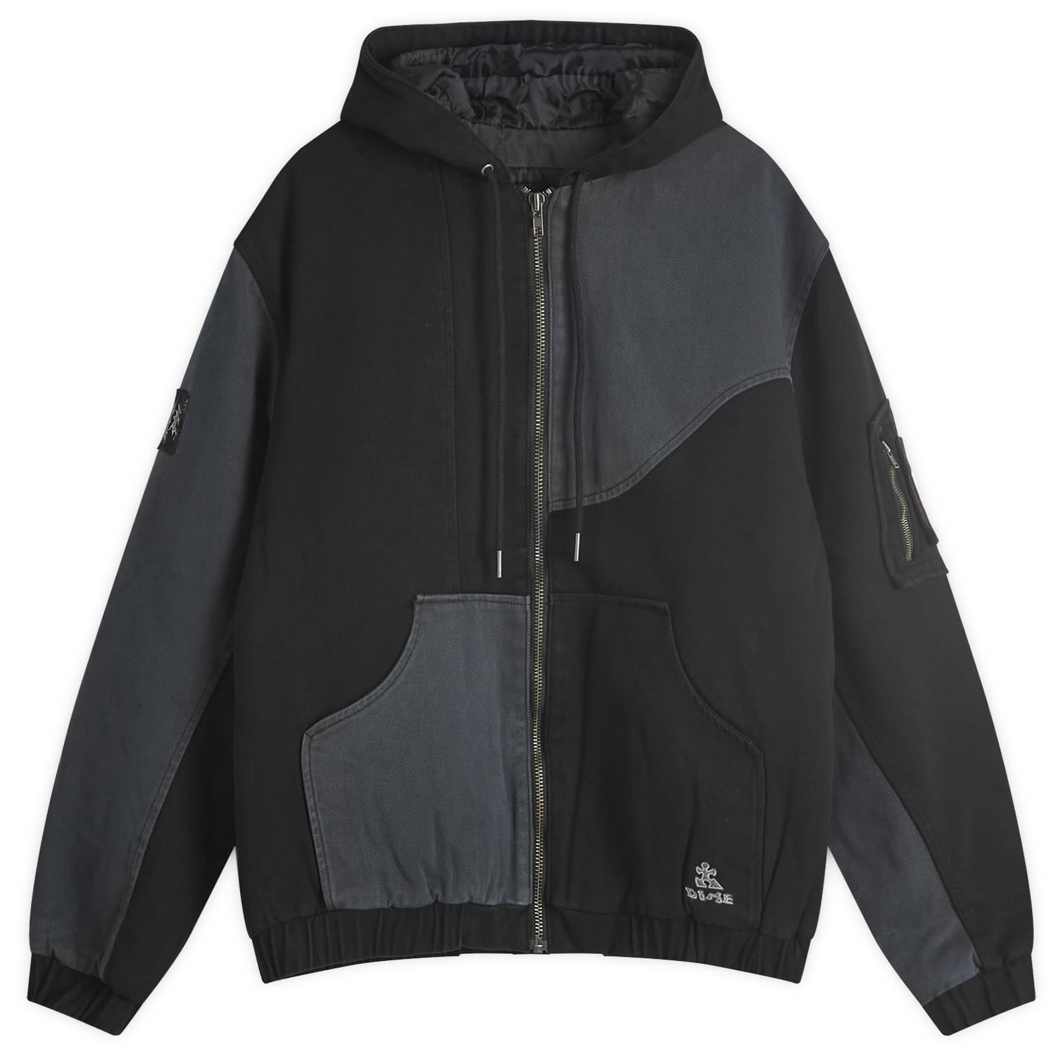Bomberjakke Dime Denim Panel Hooded Bomber Jacket Sort | DIMEFA244CHA, 0