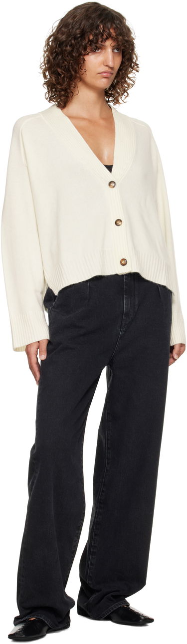 Sweater Loulou de Saison Loulou de Saison Kaia Ribbed Neckline Cardigan Hvid | KAIA LDS, 3