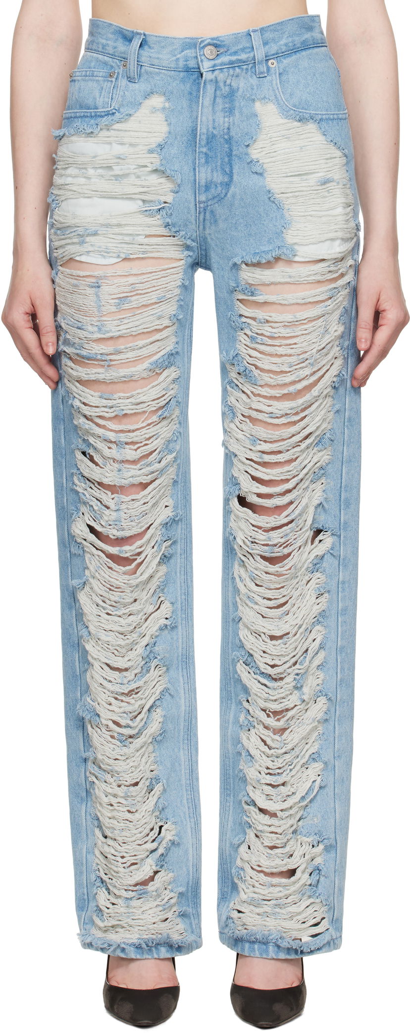 Jeans Maison Margiela MM6 Maison Margiela Shredded Straight Leg Jeans Blå | S62LB0199 M30018