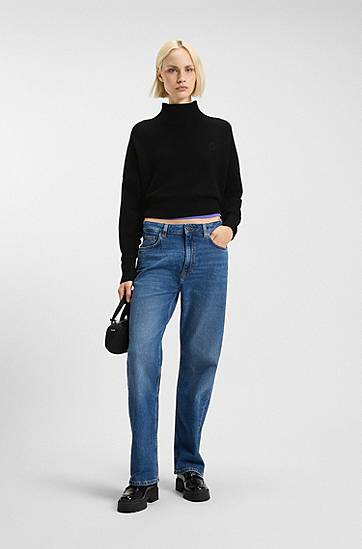 Sweater BOSS Cropped rollneck sweater with Happy logo embroidery Sort | 50522508, 1