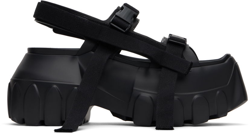 Skopleje Rick Owens Rick Owens Hollywood Mega Tractor Heeled Sandals Sort | RP01E7866 LOO