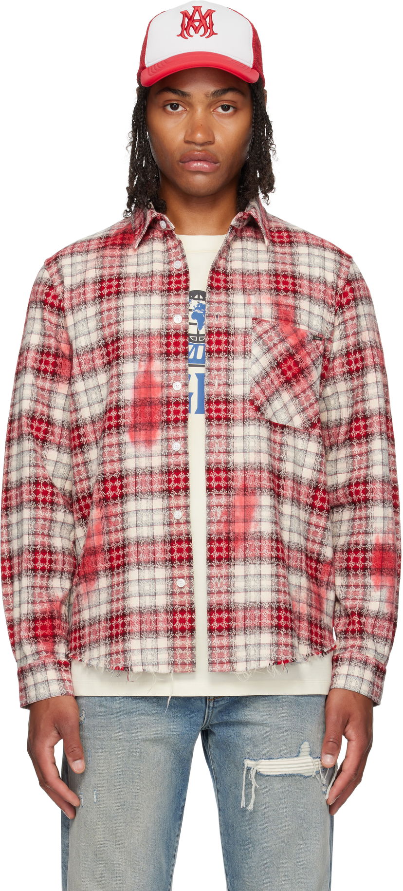 Skjorte AMIRI MA Quad Bleach Distressed Plaid Flannel Shirt Flerfarvet | AMSTFL1014
