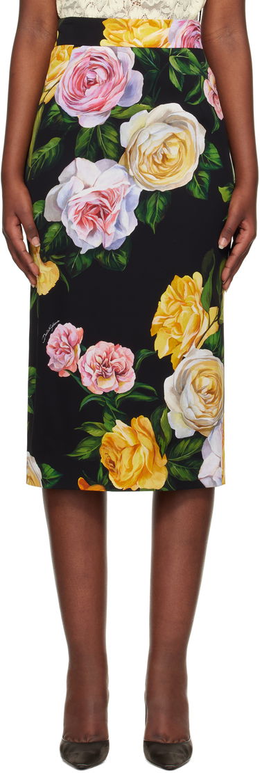 Nederdel Dolce & Gabbana Dolce&Gabbana Peony & Rose-Print Midi Skirt Sort | F4B6UT FSA7B, 0