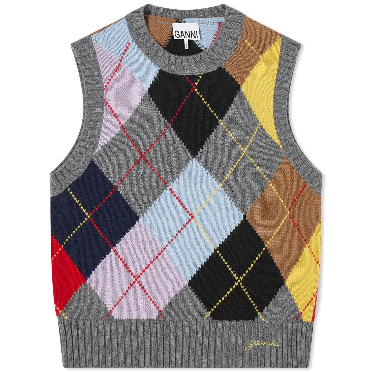 Sweater GANNI Harlequin Wool Mix Knit Vest Grå | K2101-523, 0